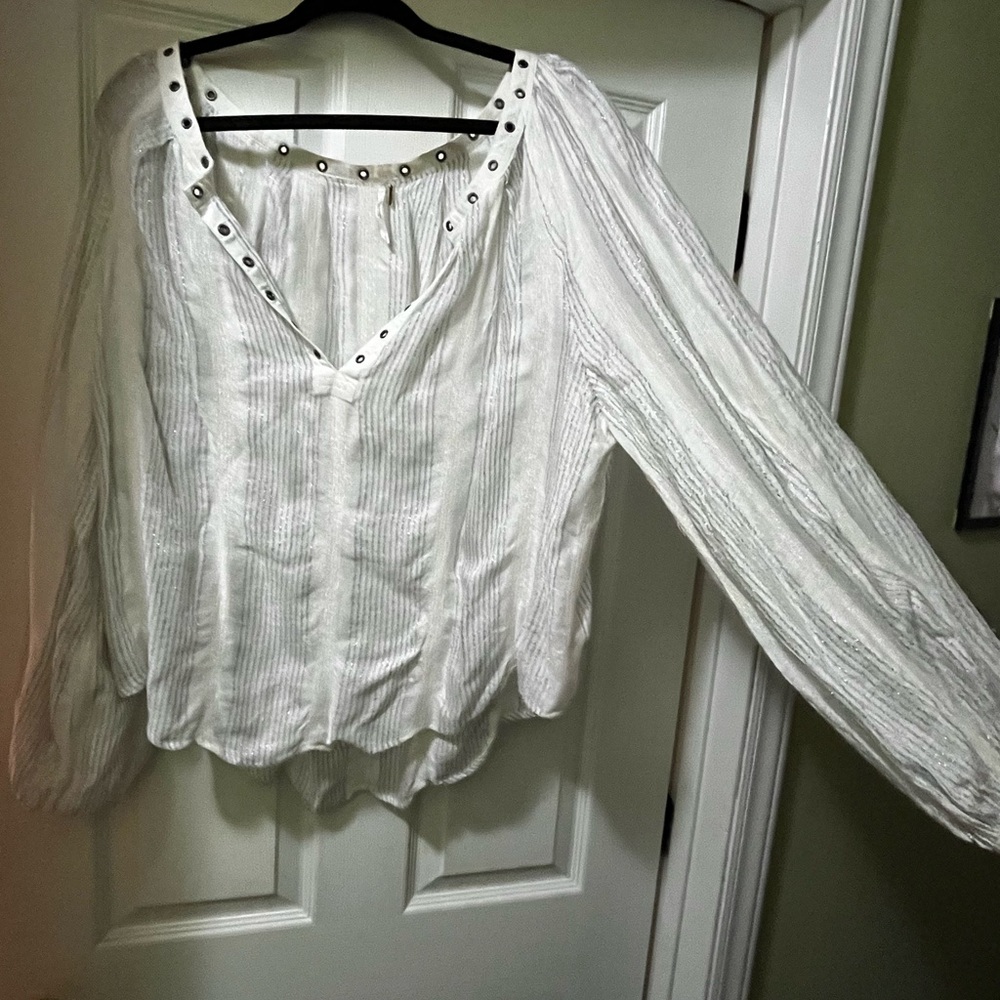 Free People popover metallic stripe blouse